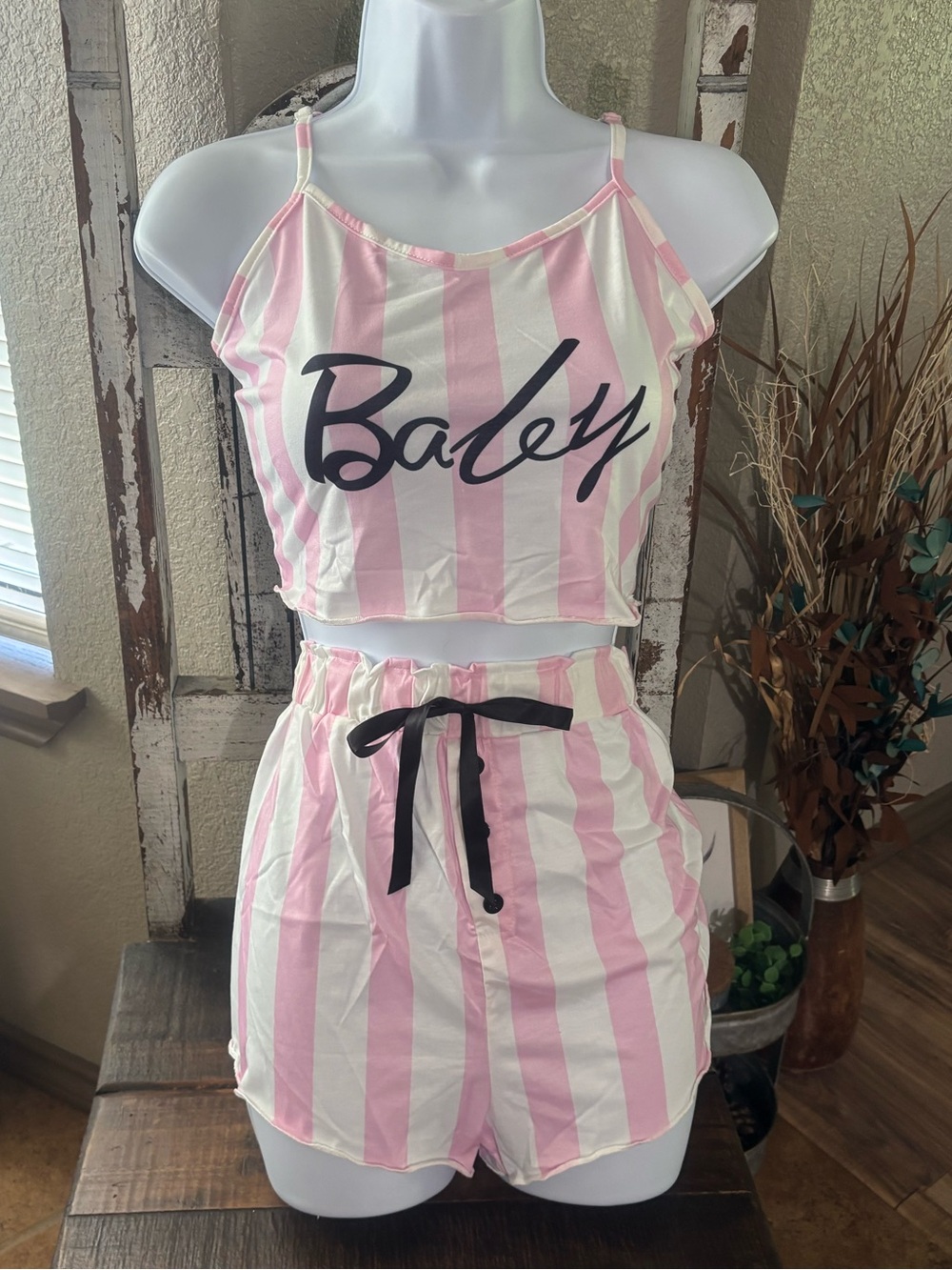 Pink & White Striped Cami and Short Sleep Set - Baby Script NWT